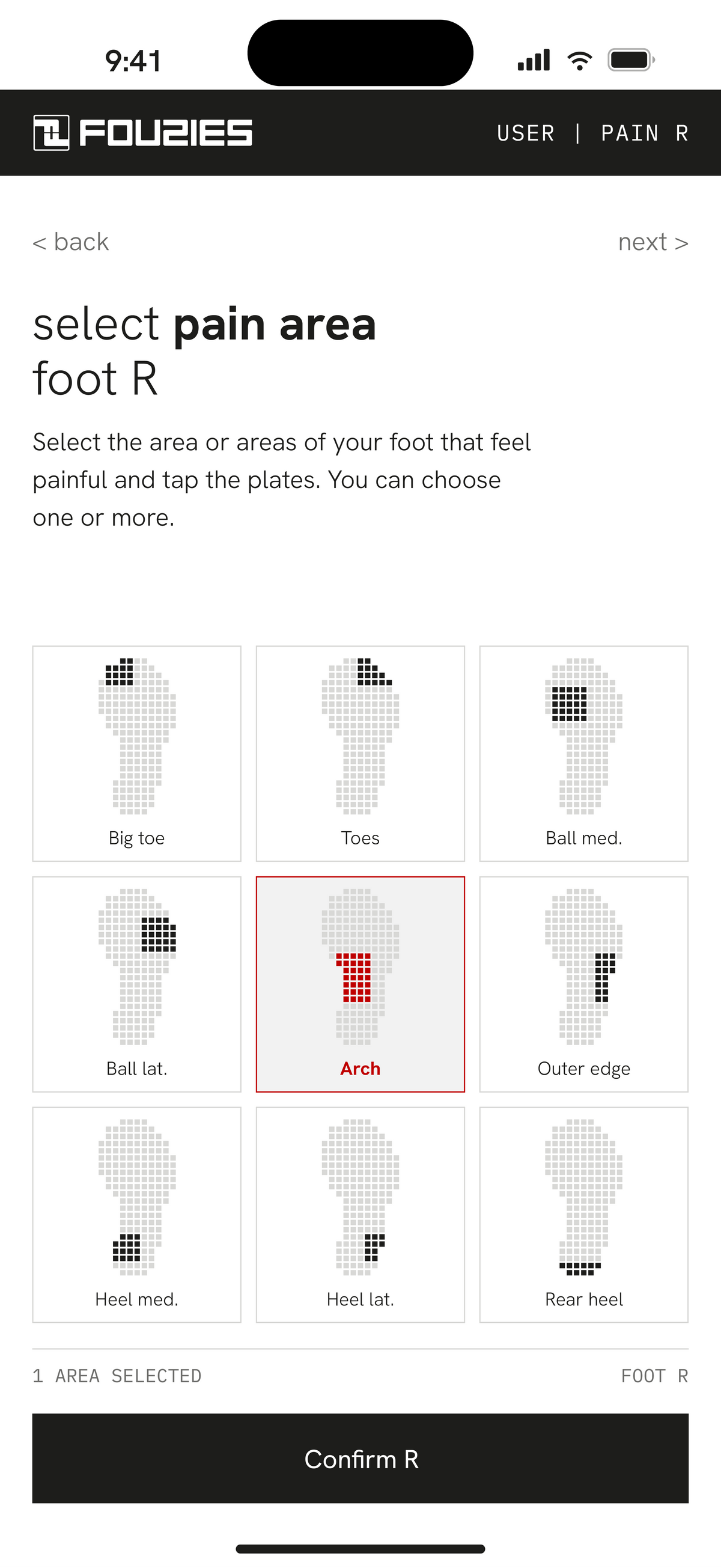Pain areas, right foot